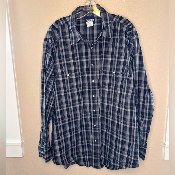 Wrangler Men’s Long Sleeve Pearl Snap Western Shirt Size 2XLT Gray Black - Picture 1 of 5